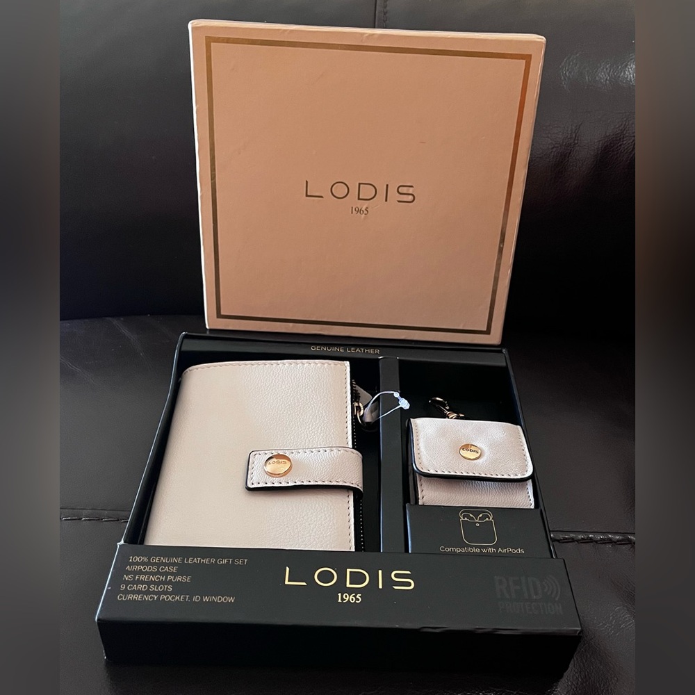 Lodis Cream Leather Wallet Set